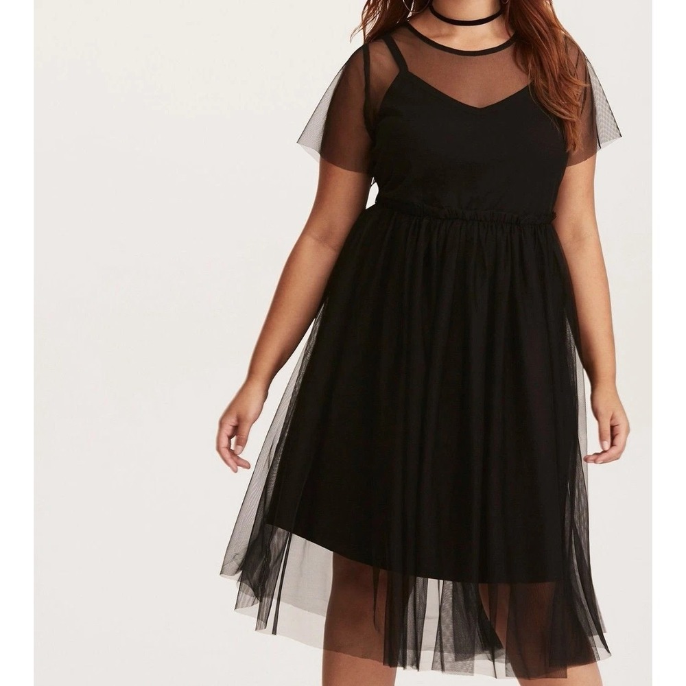 torrid Black Mesh Overlay Midi Dress